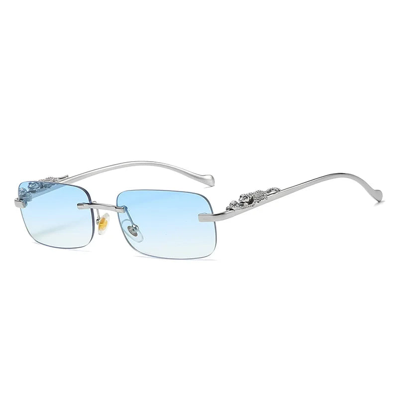 Lunette de soleil rectangulaire luxe Monture Argenté Verre Bleu