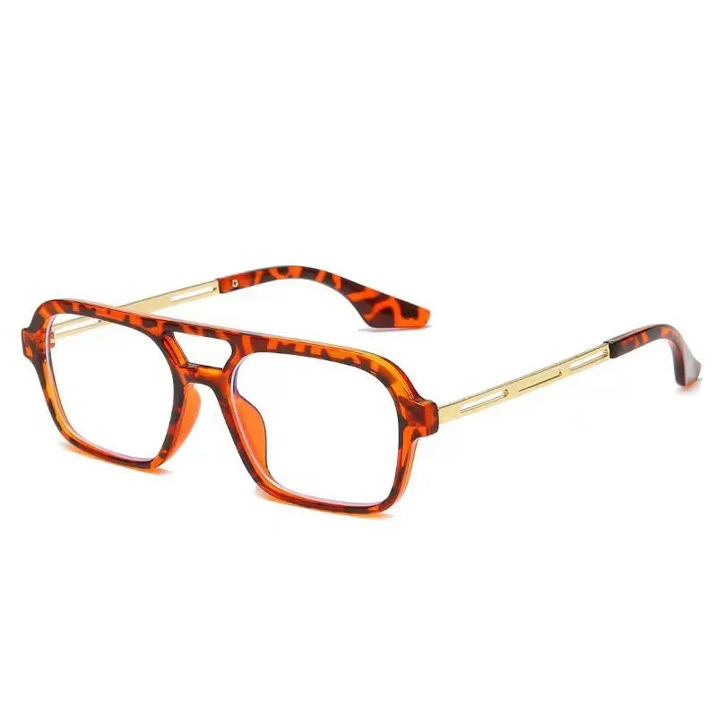 Lunettes de soleil rectangulaire luxe Leopard Verre Transparent