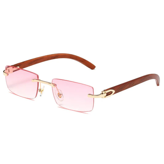 Lunette de soleil homme branche bois Verre Rose