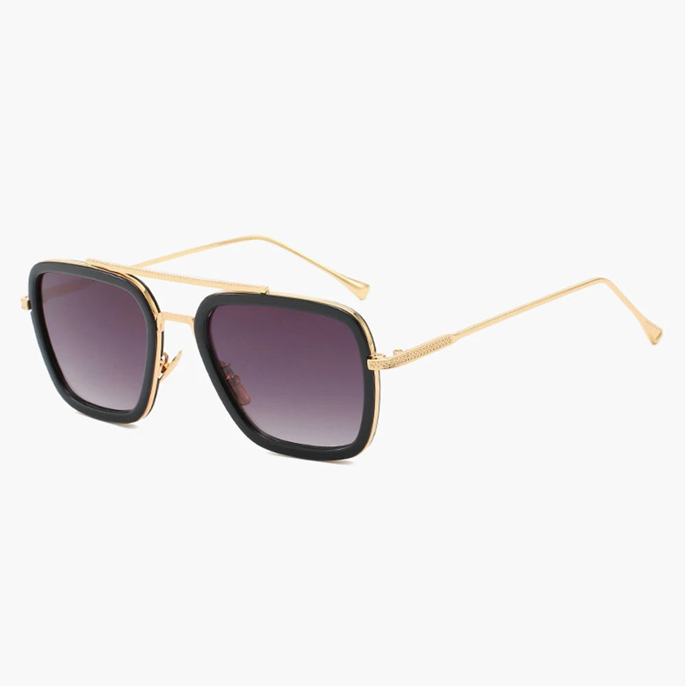 Lunette de soleil rectangulaire fine Or Verre Gradient