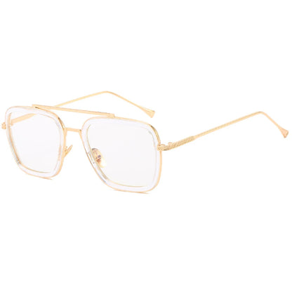 Lunette de soleil rectangulaire fine Or Verre Transparent