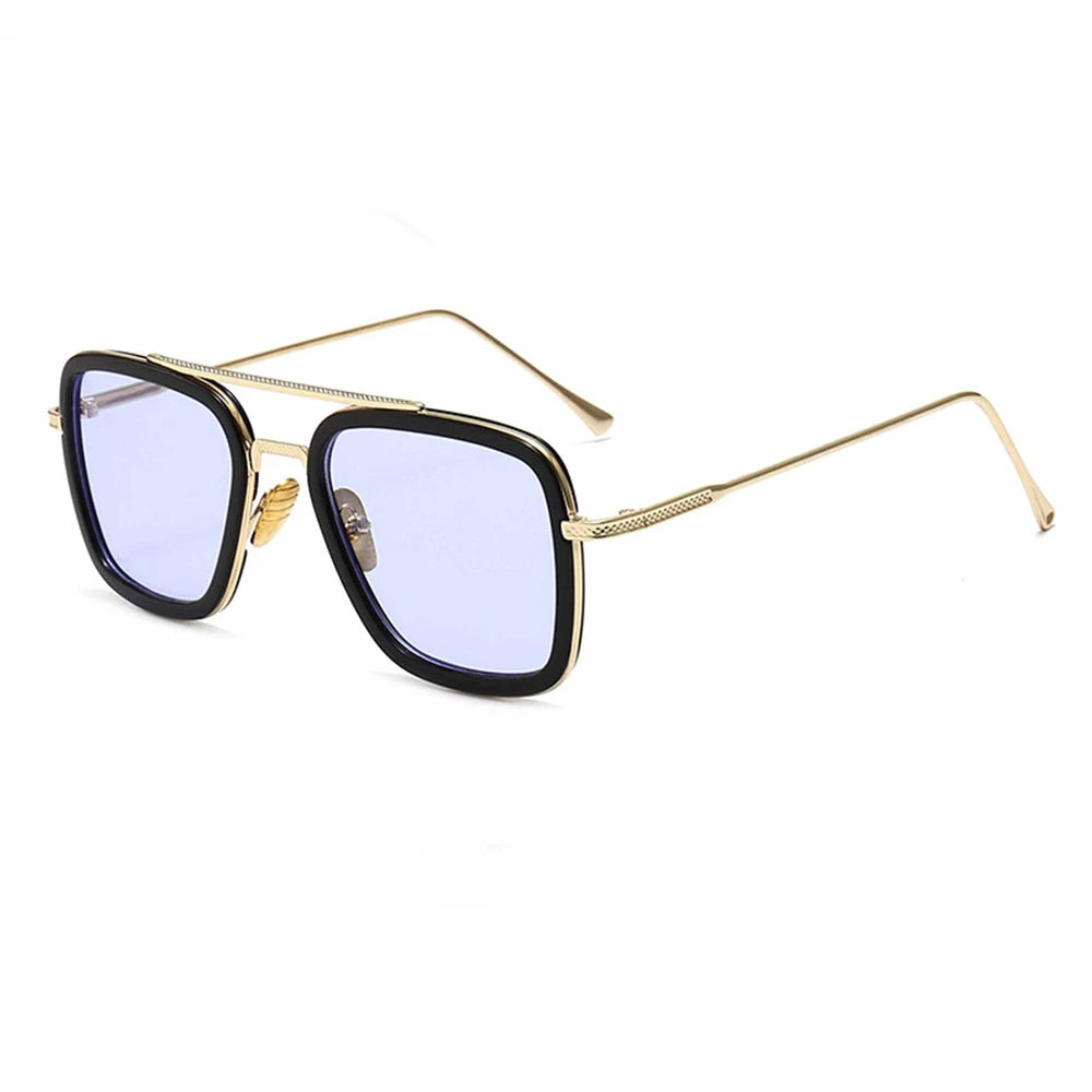 Lunette de soleil rectangulaire fine Verre Bleu Gold