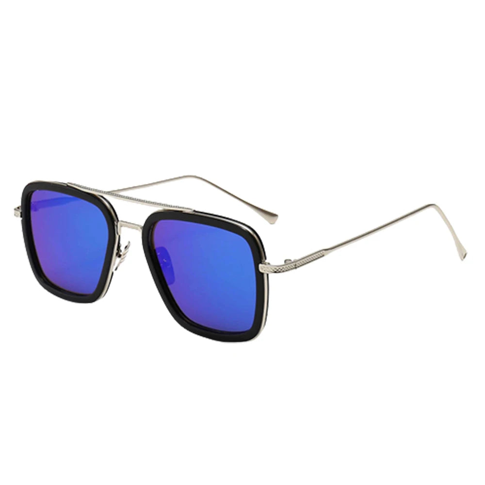 Lunette de soleil rectangulaire fine Verre Bleu Marine