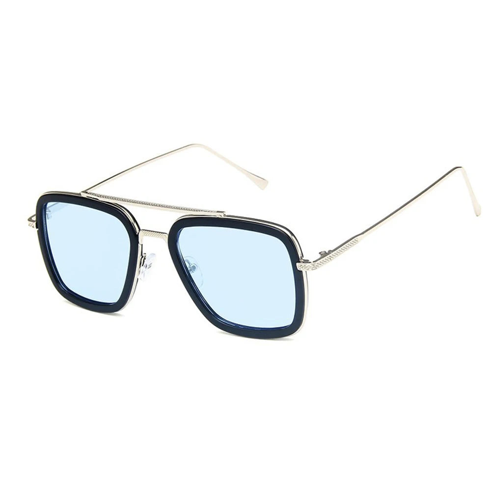 Lunette de soleil rectangulaire fine Verre Bleu SIlver