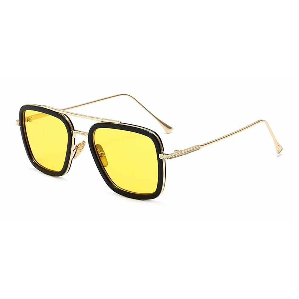 Lunette de soleil rectangulaire fine Verre Jaune