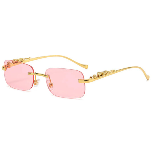 Lunette de soleil rectangulaire luxe Verre Rose