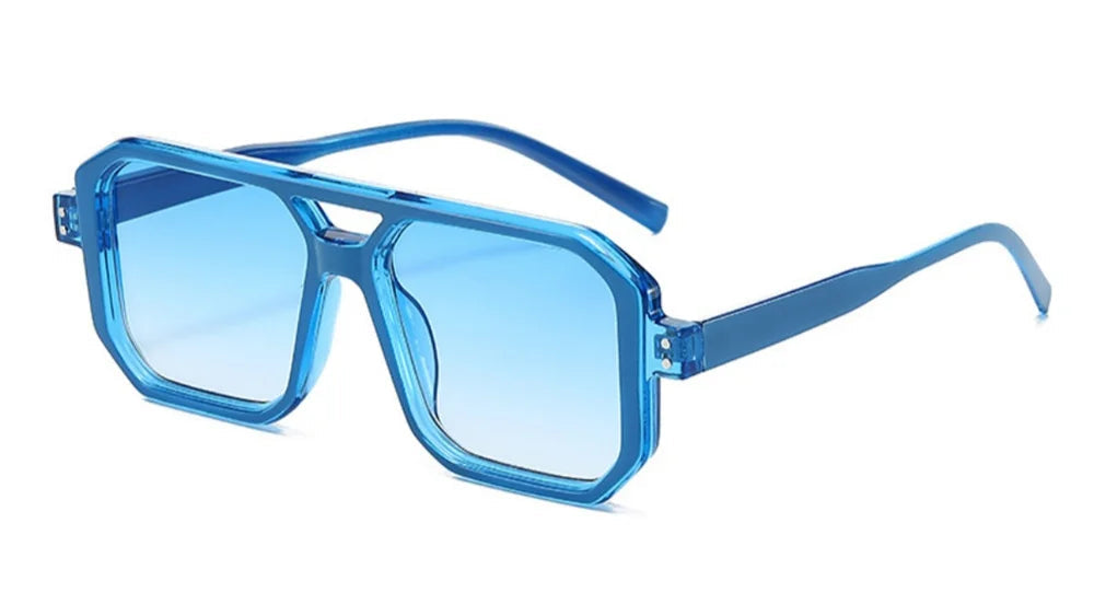 Lunette de soleil rectangulaire vintage Bleu
