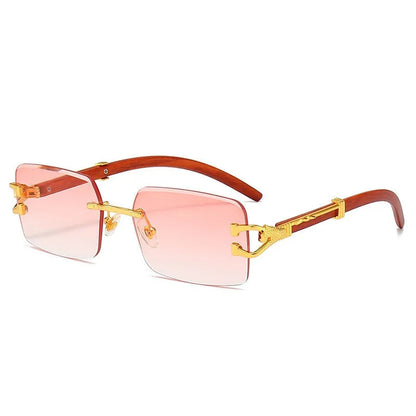 Lunette de soleil sans monture branche en bois Verre Rose