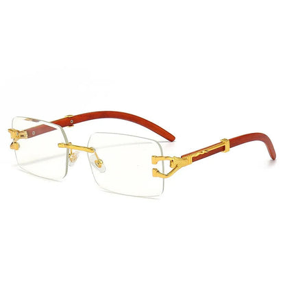 Lunette de soleil sans monture branche en bois Verre Transparent