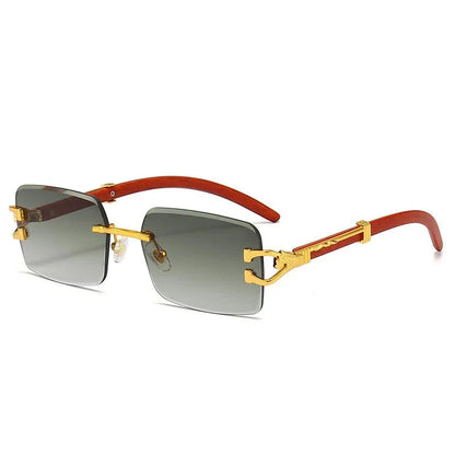 Lunette de soleil sans monture branche en bois Verre Vert