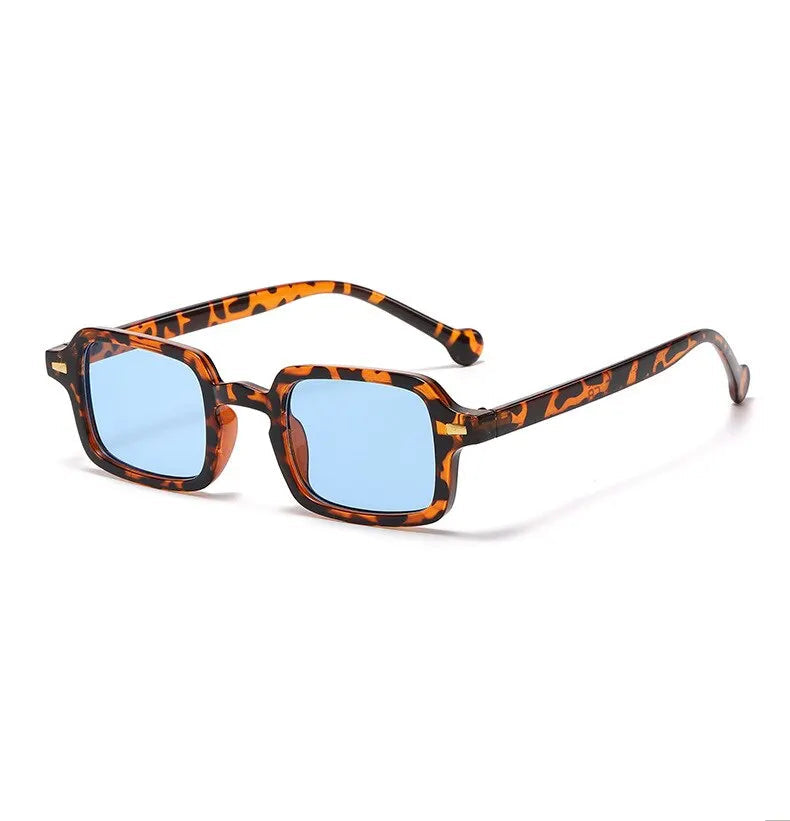 Lunettes de soleil rectangulaire Léopard Verre Bleu