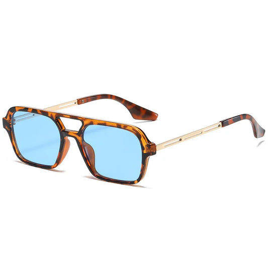 Lunettes de soleil rectangulaire luxe Leopard Verre Bleu