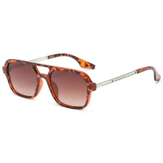 Lunettes de soleil rectangulaire luxe léopard Verre Marron